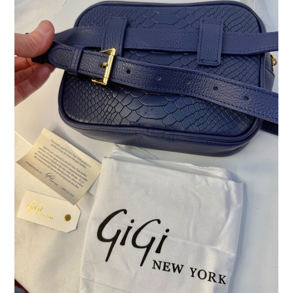 Gigi New York Kylie Leather Belt Bag Dark Blue Gold Hardware Tassel - Picture 2 of 8